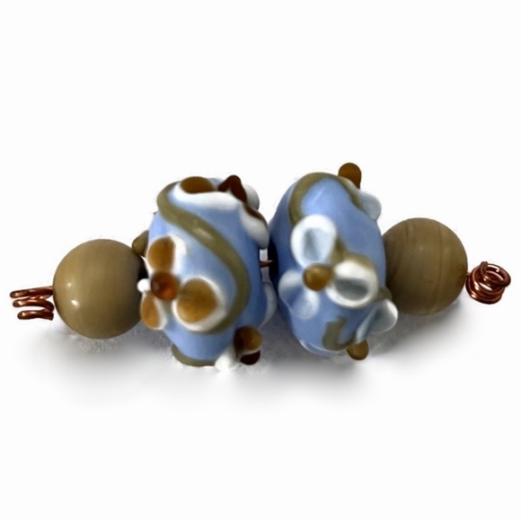 As Low As $2 Matte Periwinkle Blossom Handmade Lampwork Rondelle Bead Set (4) - Picture 3 of 3